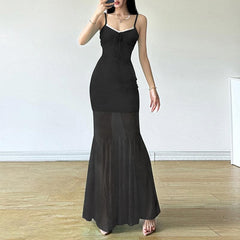 Lace hem print mesh knotted ruched cami maxi dress