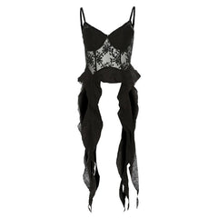 Mesh embroidery ruffle backless cami top