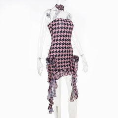 Contrast print flower applique ruched tube midi dress-final-sale