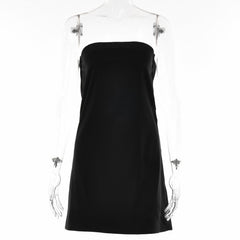 Satin hollow out backless A line solid tube cut out mini dress-final-sale