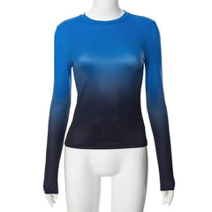 Gradient long sleeve contrast crewneck top-final-sale