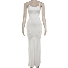 U neck hollow out solid cami cut out maxi dress