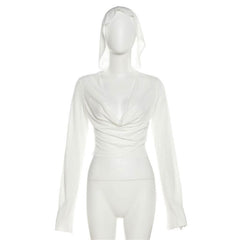 Long sleeve hoodie cowl neck solid crop top