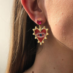 Rhinestone heart pendant stud earrings