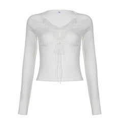 Fluffy patchwork solid long sleeve self tie top-final-sale