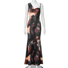 Cowl neck tie dye print backless cami maxi dress-final-sale