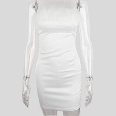 Feather off shoulder solid backless tube dress