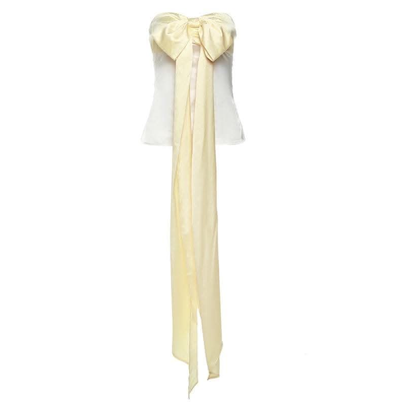 Bowknot sweetheart neck ruched ribbon zip-up satin tube top-final-sale