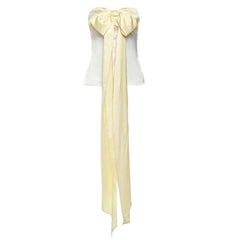 Bowknot sweetheart neck ruched ribbon zip-up satin tube top-final-sale