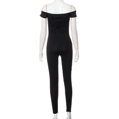 Short sleeve hollow out solid off shoulder backless jumpsuit