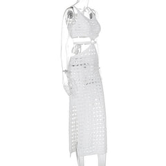 U neck knitted o ring see through tank midi dress