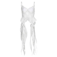 Mesh embroidery ruffle backless cami top