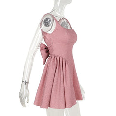 Square neck bowknot stitch backless cami mini dress