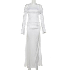 Long sleeve square neck ruched cami maxi dress