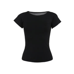 Short sleeve round neck print mesh top