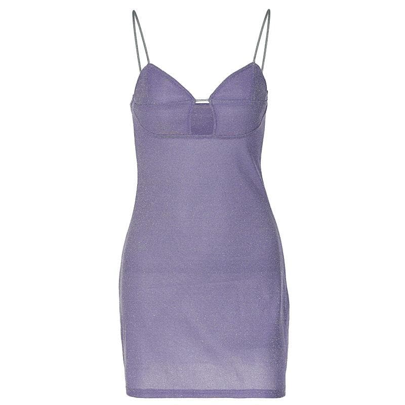 Textured solid hollow out v neck backless cut out mini dress