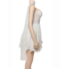 Sweetheart neck polka dot ruffle mini dress