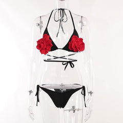 Halter self tie contrast flower applique cross back pant set-final-sale