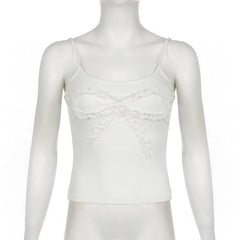 Lace hem bowknot pattern solid cami top