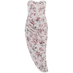 Contrast flower pattern print slit backless tube dress-final-sale