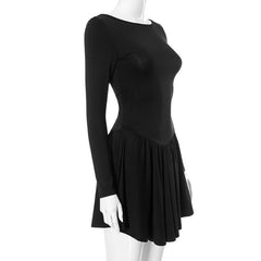 Long sleeve ruched solid mini dress