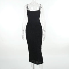 Square neck glitter backless cami maxi dress-final-sale