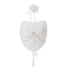 Beaded lace up self tie flower applique tube top