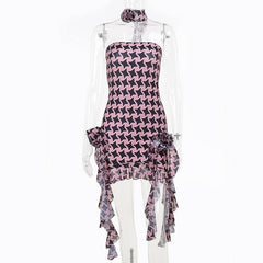 Contrast print flower applique ruched tube midi dress-final-sale