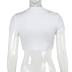 Short sleeve crewneck letter print crop top