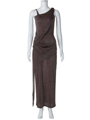 Glitter one shoulder slit cami maxi dress