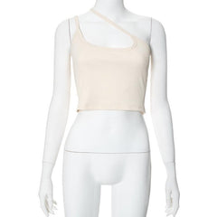One shoulder ribbed irregular backless top