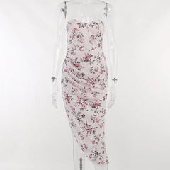 Contrast flower pattern print slit backless tube dress-final-sale