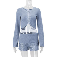 Glitter patchwork textured low rise short pant