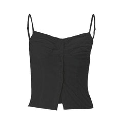 Textured pleated button slit solid backless cami top-final-sale