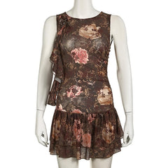 Sleeveless flower applique mini dress