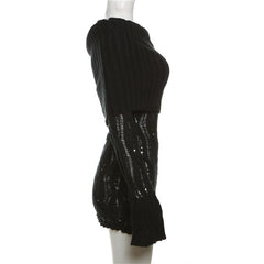 Crochet off shoulder long sleeve hollow out cut out mini dress