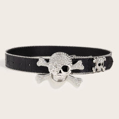 Skull decor rhinestone contrast belt