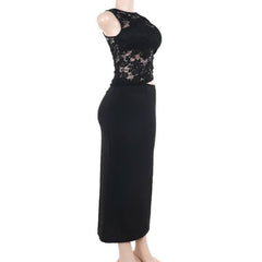 Sleeveless lace hollow out cut out maxi dress