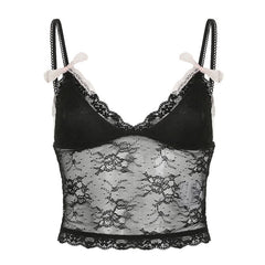 Bowknot v neck lace backless cami top