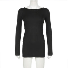 Long sleeve hollow out backless cut out mini dress