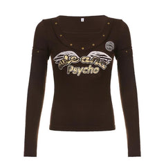 Beaded pattern long sleeve contrast top-final-sale
