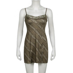 Print lace hem slit cami mini dress