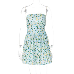 Flower print ruched tube mini dress
