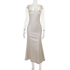 Glitter u neck backless cami maxi dress