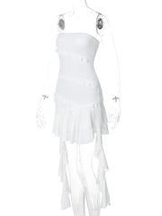 Ruffle flower applique tube mini dress