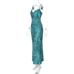 Leopard print cowl neck cross back cami maxi dress