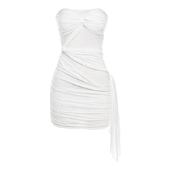 Ruffle solid ruched tube mini dress-final-sale