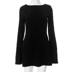 Long sleeve textured crewneck solid mini dress-final-sale