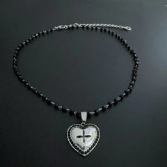 Heart cross beaded 2 pcs necklace