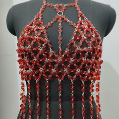 Halter o ring hollow out crystal tassels cut out top